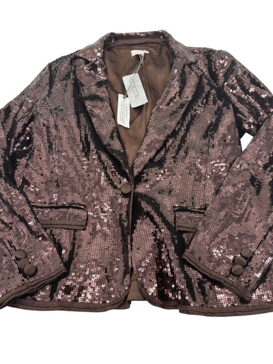 Chicos Sequined Brown Blazer Size 1 Polyester/Cotton Womens Sparkly Jacket Made - Picture 1 of 4